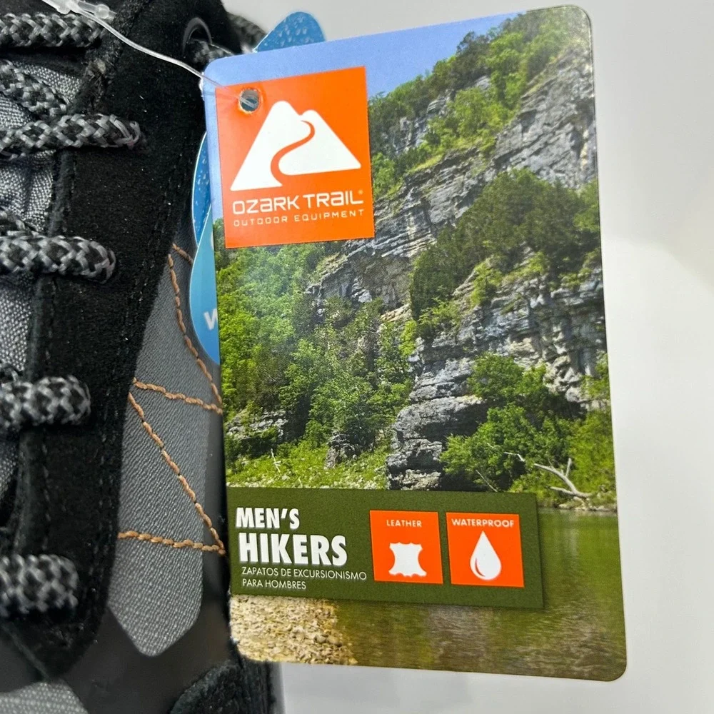 Ozark Trail Mens Hike Low Waterproof Hiking Shoes Black Grey Men's Size‎ 7 New